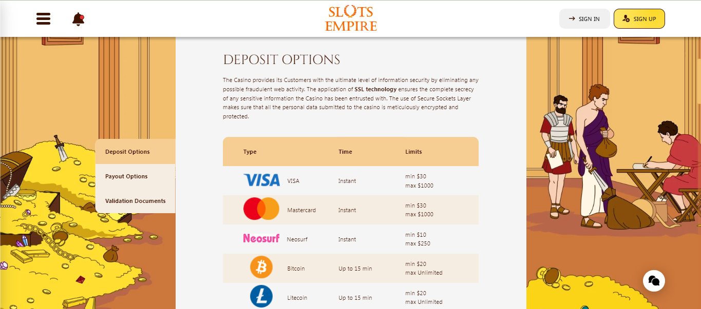 Slot Empire Deposit Options