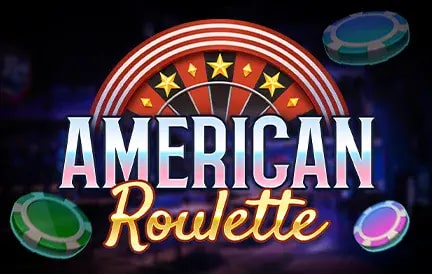 An illustration of a roulette wheel with poker chips scattered around. The text "American Roulette" is prominently displayed in bold letters, with a red and black color scheme and stars above the text.